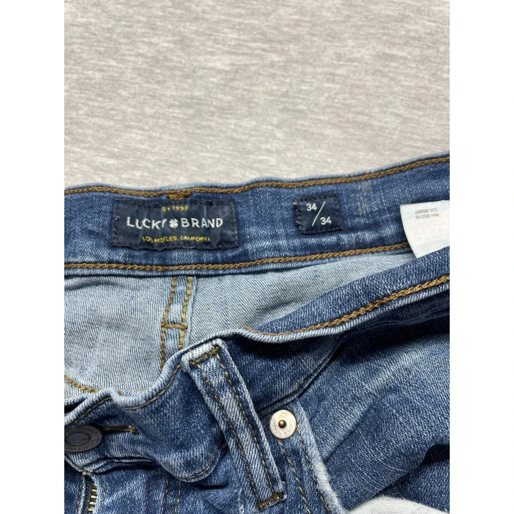 Lucky Brand Jeans Men 34x34 Blue Splatter Paint Denim Athletic Slit Straight Leg
